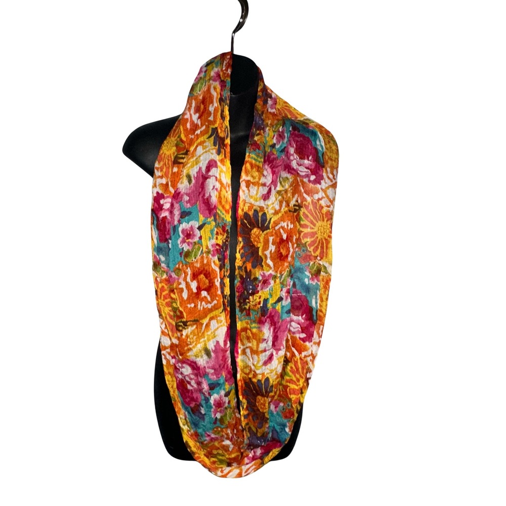 Vivante by VSA Women Floral Infinity Scarf Orange Pink Teal Viscose Modal Blend